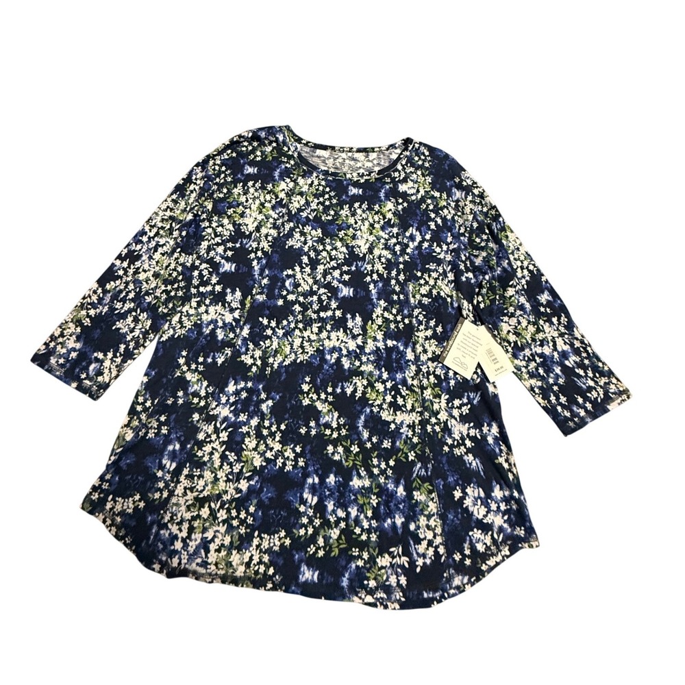Westbound Womens‎ Blue Floral Print Long Sleeve Tunic Top Size L